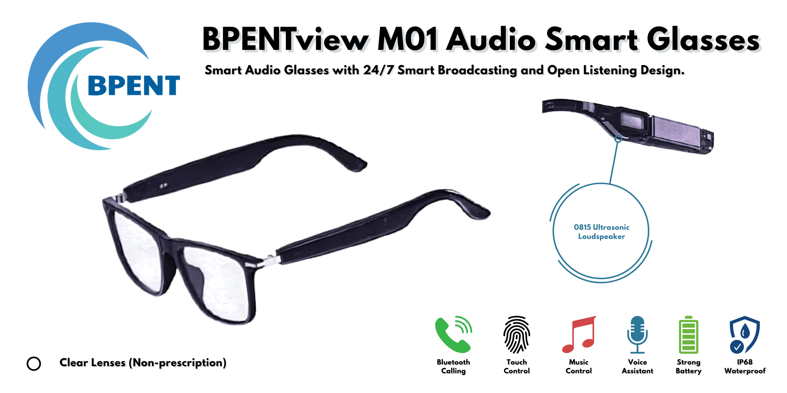 BPENTview M01 Audio Smart Glasses (Clear) - Image 4
